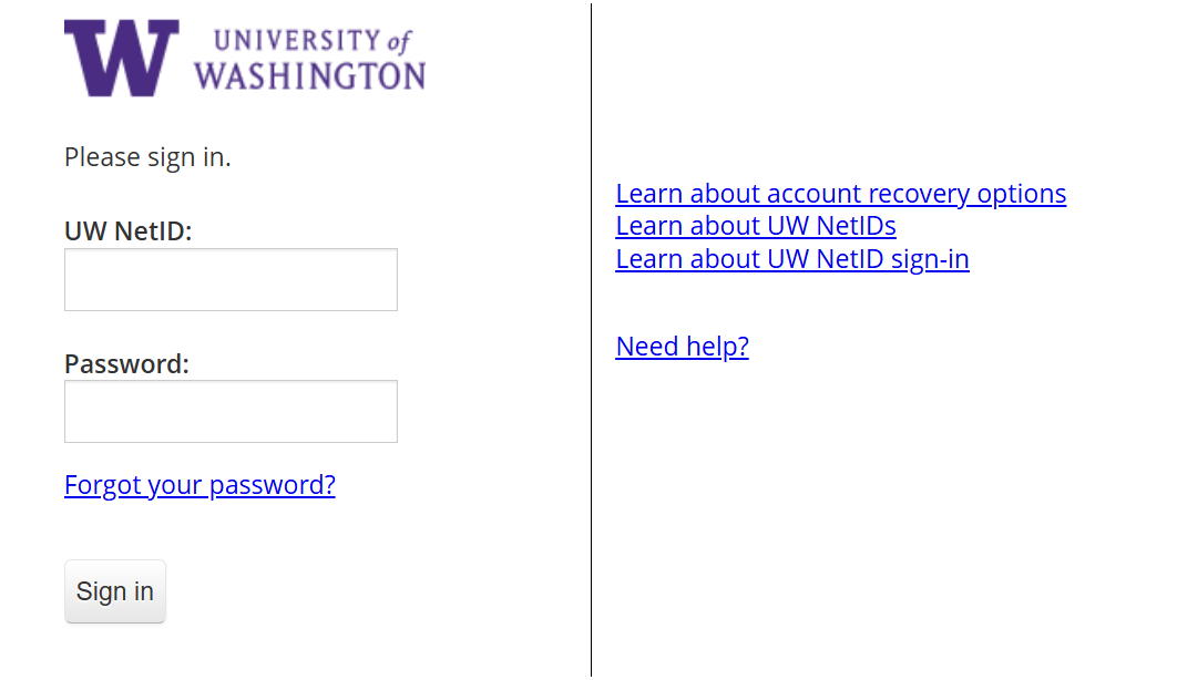 UW NetID credentials login screen