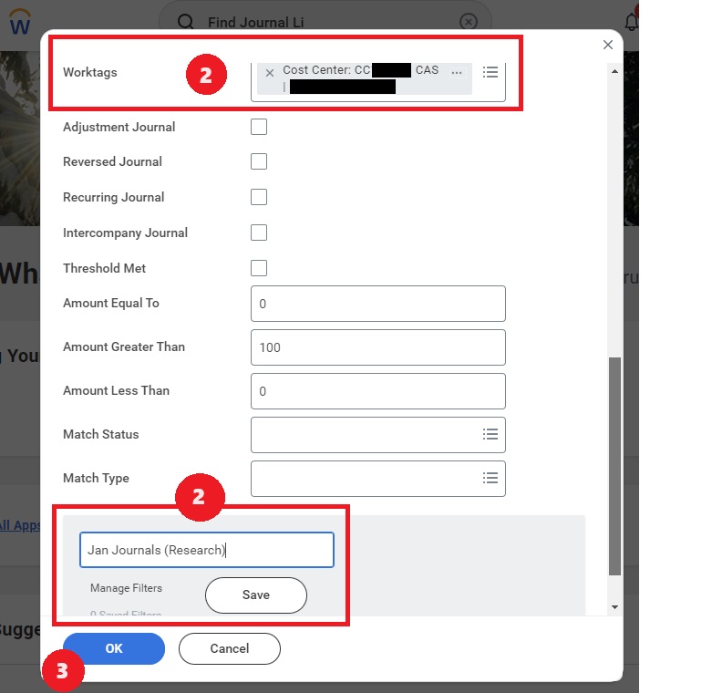 Additional sections of the find journal lines report parameters filled out.