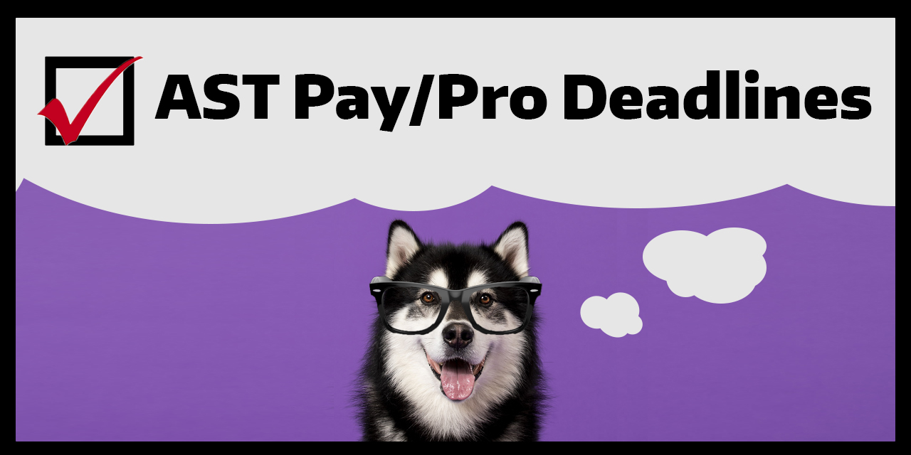 Dubs the Husky thinking about "AST Pay/Pro Deadlines"